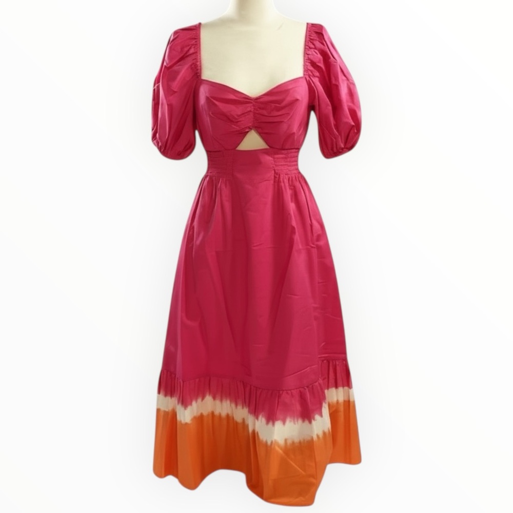 Sachin + Babi Bri Dress Size 4 NWT Fuchsia Orange Ombre 100% Cotton Midi - Picture 4 of 6